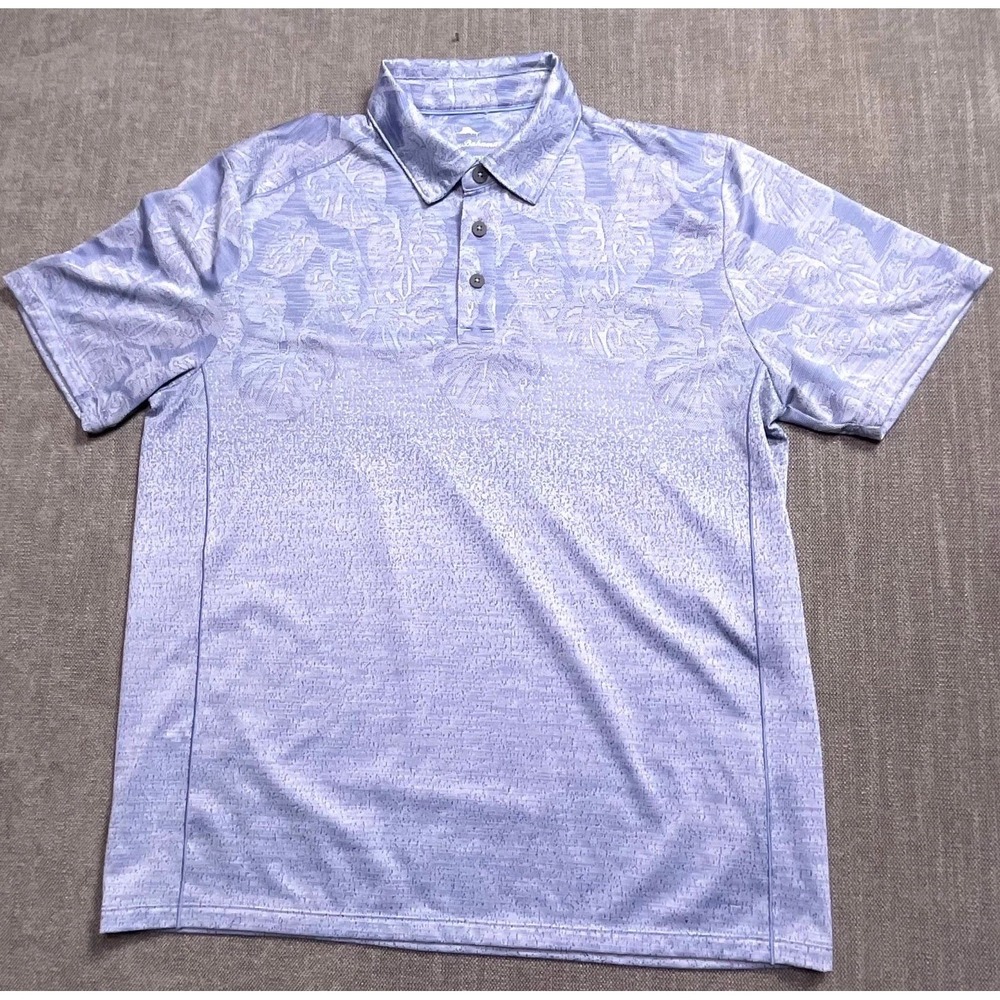 Tommy Bahama Polo Shirt Mens Medium Blue Palm Coast Tropic Fade IslandZone Golf